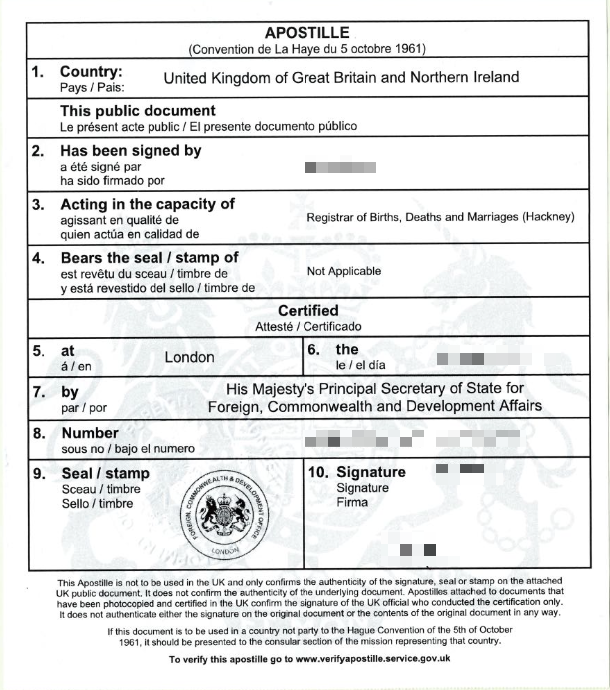 Apostille on UK birth certificate